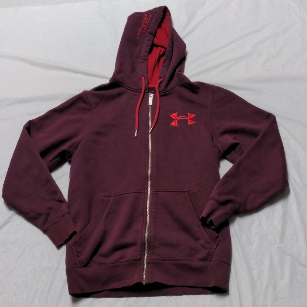 Under Armour Storm Maroon Full Zip Hooded Sweatshirt Loose Fit Sz S